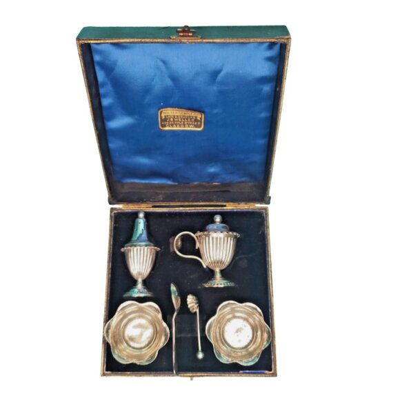 Antique Silver-Plated Salt Cellar Cruet Set: Edwardian Walter Semple Jr. Glasgow - Picture 3 of 12